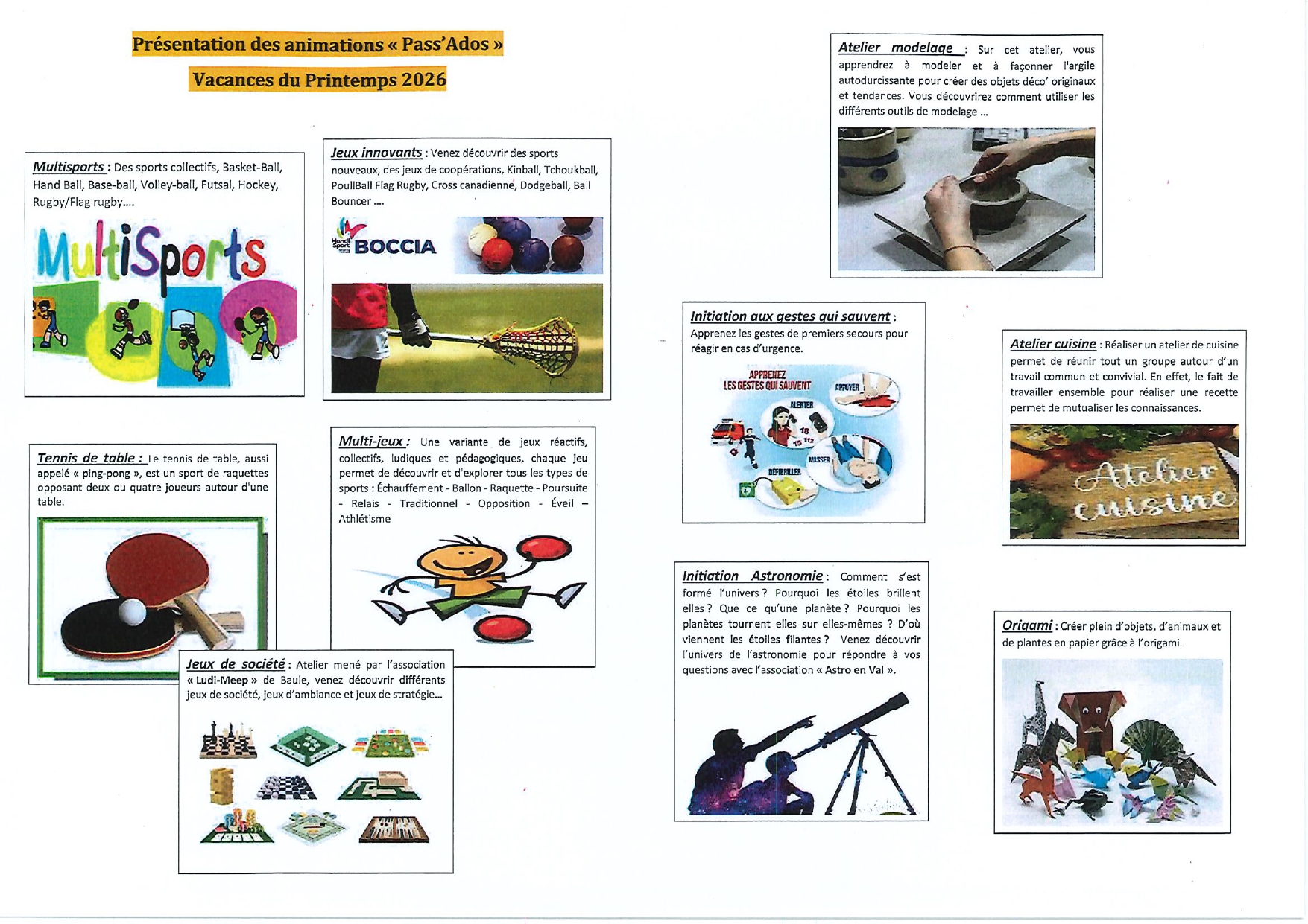 Pass'Ados - Présentation des animations avril 2026